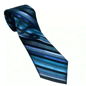 JOE Joseph Abboud Blue Black Striped Mens Neck Tie 100% Silk 60” Length Formal